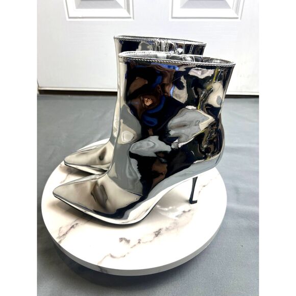 A New Day Women's Shandra Ankle Boots Patent Leather Silver Pointy Toe SZ 9:NWOB - Picture 9 of 14